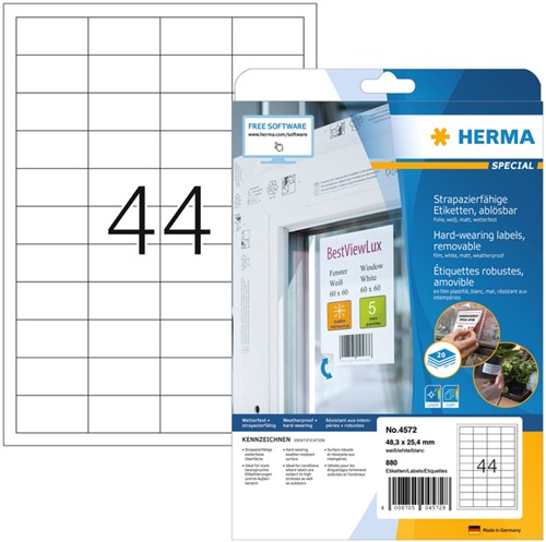Etiket HERMA 4572 48.3x25.4mm folie wit 880st 20 Vel