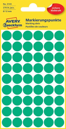 Etiket Avery 3143 rond 12mm groen 270 stuks