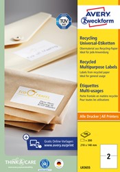 Etiket Avery LR3655 210x148mm A5 wit 200stuks 100 Vel