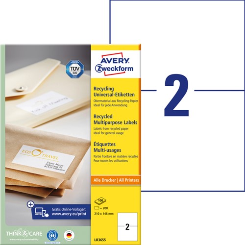 Etiket Avery LR3655 210x148mm wit 200st 100 Vel-3