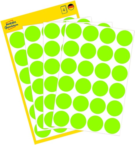 Etiket Avery 3174 rond 18mm lichtgroen 96st 4 Vel