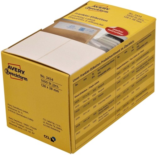 Frankeeretiket Avery 3434 128x38mm 1000 stuks