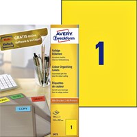 Etiket Avery 3473 210x297mm A4 geel 100st 100 Vel