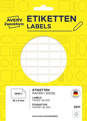 Etiket Avery 3311 16x9mm wit 2646st 27 Vel