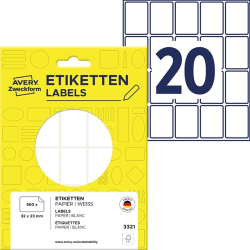 Etiket Avery 3321 32x23mm wit 560st 28 Vel-2