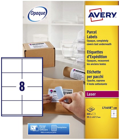 Etiket Avery L7165B-100 99.1x67.7mm blockout 800 stuks