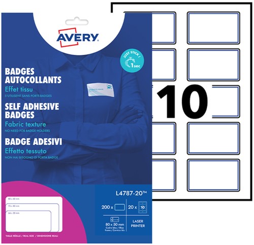 Naambadge etiket Avery L4787-20 80x50mm 200st bl 20 Vel-2