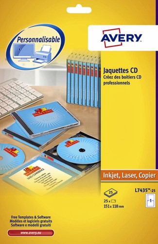 Cd inlegkaart Avery L7435-25 151x118mm 25 etiket