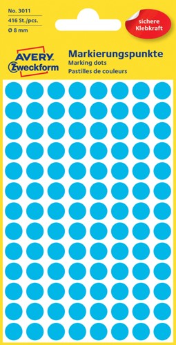 Etiket Avery 3011 rond 8mm blauw 416st 4 Vel