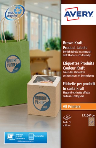Etiket Avery L7106-20 60mm bruin 240st 20 Vel