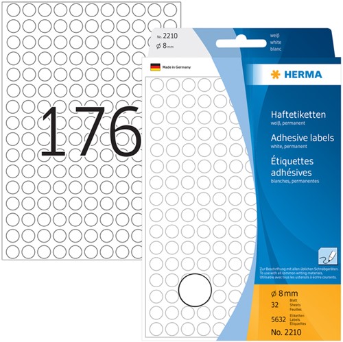 Etiket HERMA 2210 rond 8mm wit 5632 stuks-2