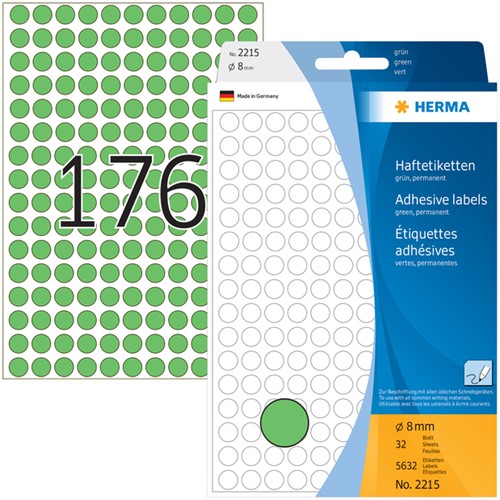 Etiket HERMA 2215 rond 8mm groen 5632stuks 32 Vel-2
