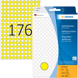 Etiket HERMA 2211 rond 8mm geel 5632st 32 Vel