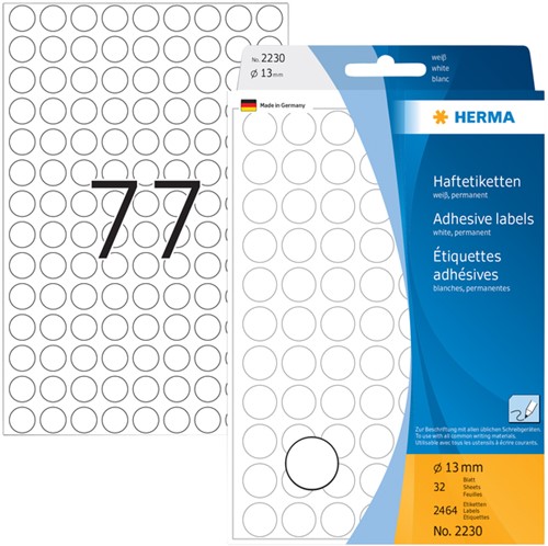 Etiket HERMA 2230 rond 13mm wit 2464stuks 32 Vel-2