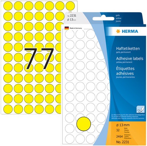 Etiket HERMA 2231 rond 13mm geel 2464stuks 32 Vel-2