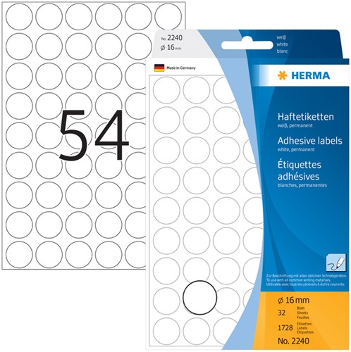 Etiket HERMA 2240 rond 16mm wit 1728st 32 Vel-2