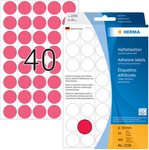 Etiket HERMA 2256 rond 19mm fluor rood 960st 24 Vel-2