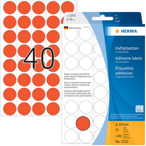Etiket HERMA 2252 rond 19mm rood 1280st 32 Vel-2