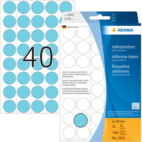 Etiket HERMA 2253 rond 19mm blauw 1280stuks 32 Vel-2