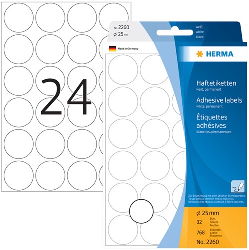 Etiket HERMA 2260 rond 25mm wit 768st 32 Vel-2
