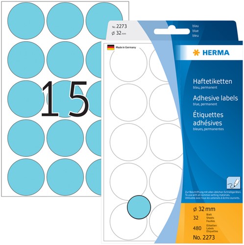Etiket HERMA 2273 rond 32mm blauw 480stuks 32 Vel-2