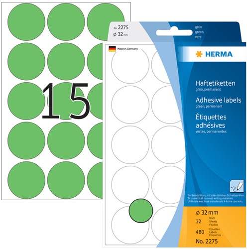 Etiket HERMA 2275 rond 32mm groen 480st 32 Vel-2