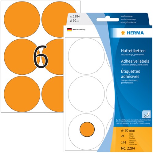 Etiket HERMA 2284 rond 50mm fluor oranje 144st 24 Vel-2