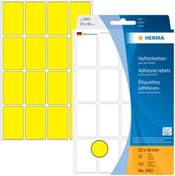 Etiket HERMA 2451 25x40mm geel 512st 32 Vel