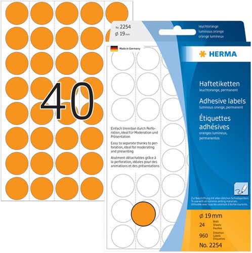 Etiket HERMA 2254 rond 19mm fluor oranje 960st 32 Vel-2