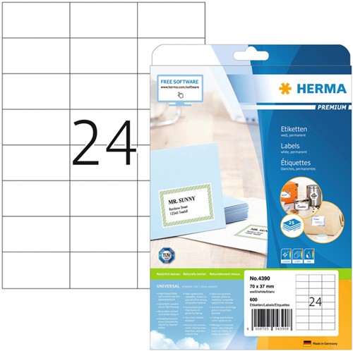 Etiket HERMA 4390 70x37mm premium wit 600st 25 Vel