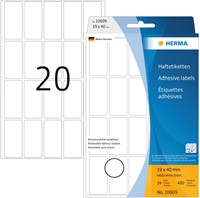 Etiket HERMA 10609 19x40mm verwijderbaar wit 480st 24 Vel