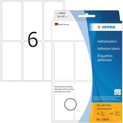 Etiket HERMA 10616 34x67mm verwijderb 144st 24 Vel