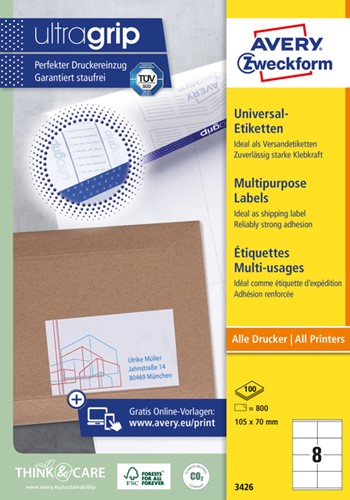 Etiket AZ 3426 105x70mm wit 800stuks 100 Vel