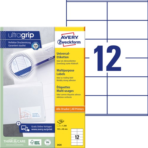 Etiket Avery 3424 105x48mm wit 1200 stuks-2