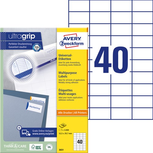 Etiket Avery 3651 52.5x29.7mm wit 4000 stuks-2