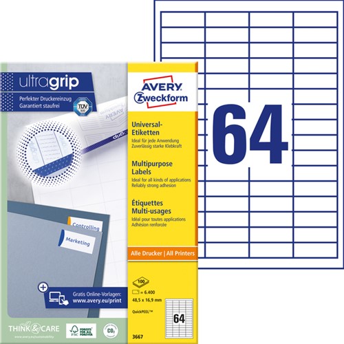 Etiket Avery 3667 48.5x16.9mm wit 6400 stuks-2