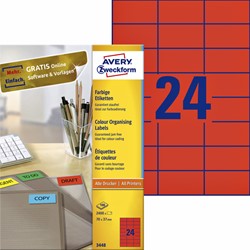 Etiket Avery 3448 70x37mm rood 2400st 100 Vel