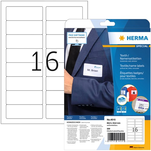 Naambadge etiket HERMA 4515 88.9x33.8mm wit 20 Vel