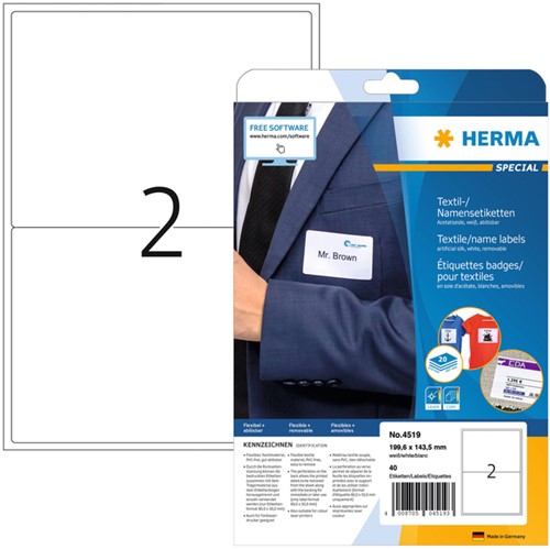 Etiket HERMA 4519 199.6x143.5mm acetaatzijde wit 40 stuks