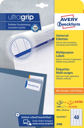 Etiket Avery 4780 48.5x25.4mm wit 1000 stuks