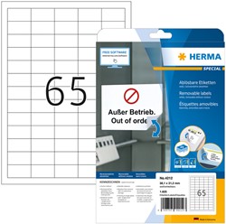 Etiket HERMA 4212 38.1x21.2mm verwijderbaar wit 1625 stuks