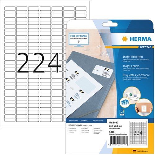 Etiket HERMA 8830 25.4x8.5mm mat wit 5600st 25 Vel