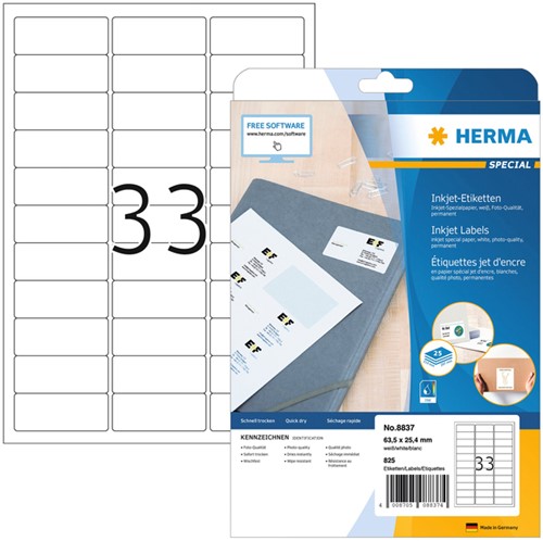 Etiket HERMA 8837 63.5x25.4mm mat wit 825st 25 Vel