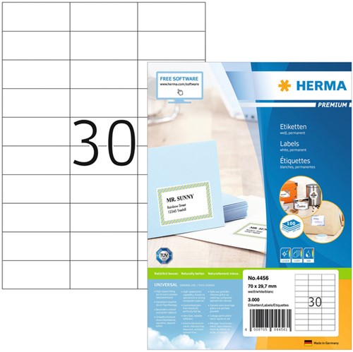 Etiket HERMA 4456 70x29.7mm premium wit 3000 stuks