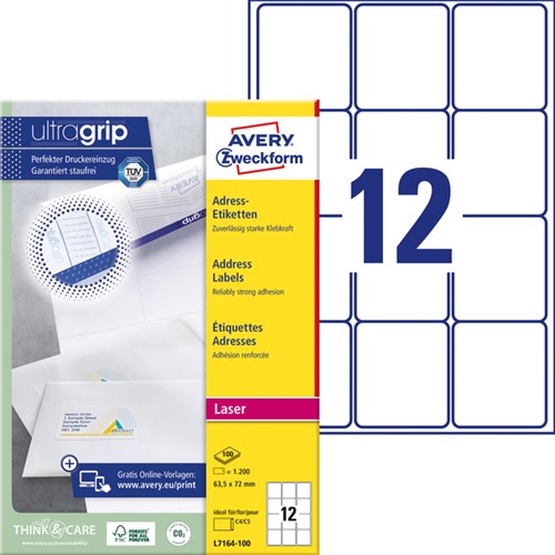 Etiket Avery L7164-100 63.5x72mm wit 1200 stuks-2