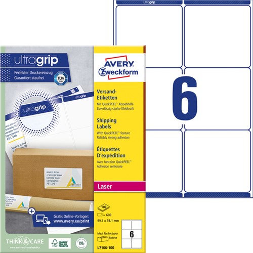 Etiket Avery L7166-100 99.1x93.1mm 600stuks wit 100 Vel-2