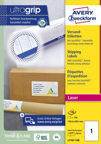 Etiket Avery L7167 199.6x289.1mm wit 100st 100 Vel