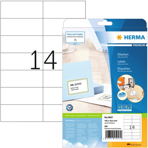 Etiket HERMA 5057 105x42.3mm premium wit 350 stuks
