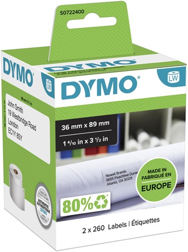 Etiket Dymo LabelWriter adressering 36x89 2st wit 2 Rol