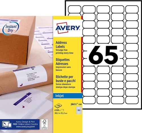 Etiket Avery J8651-100 38.1x21.2mm wit 6500stuks 100 Vel-2